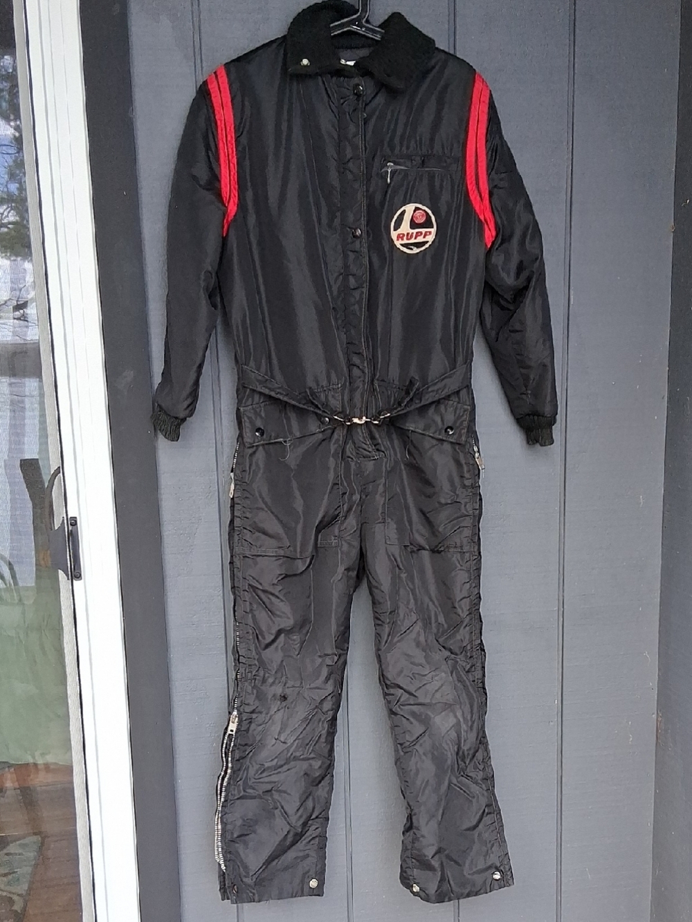 Rupp Black One-Piece Snowmobile Suit Coverall with Red Trim